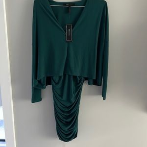 BCBG forest green dress- tight skirt with loose too- all one piece-small